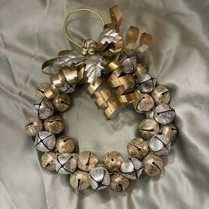 Jingle Bell Wreath Silver Gold Metal 9.5”x13.5” Drop VGUC